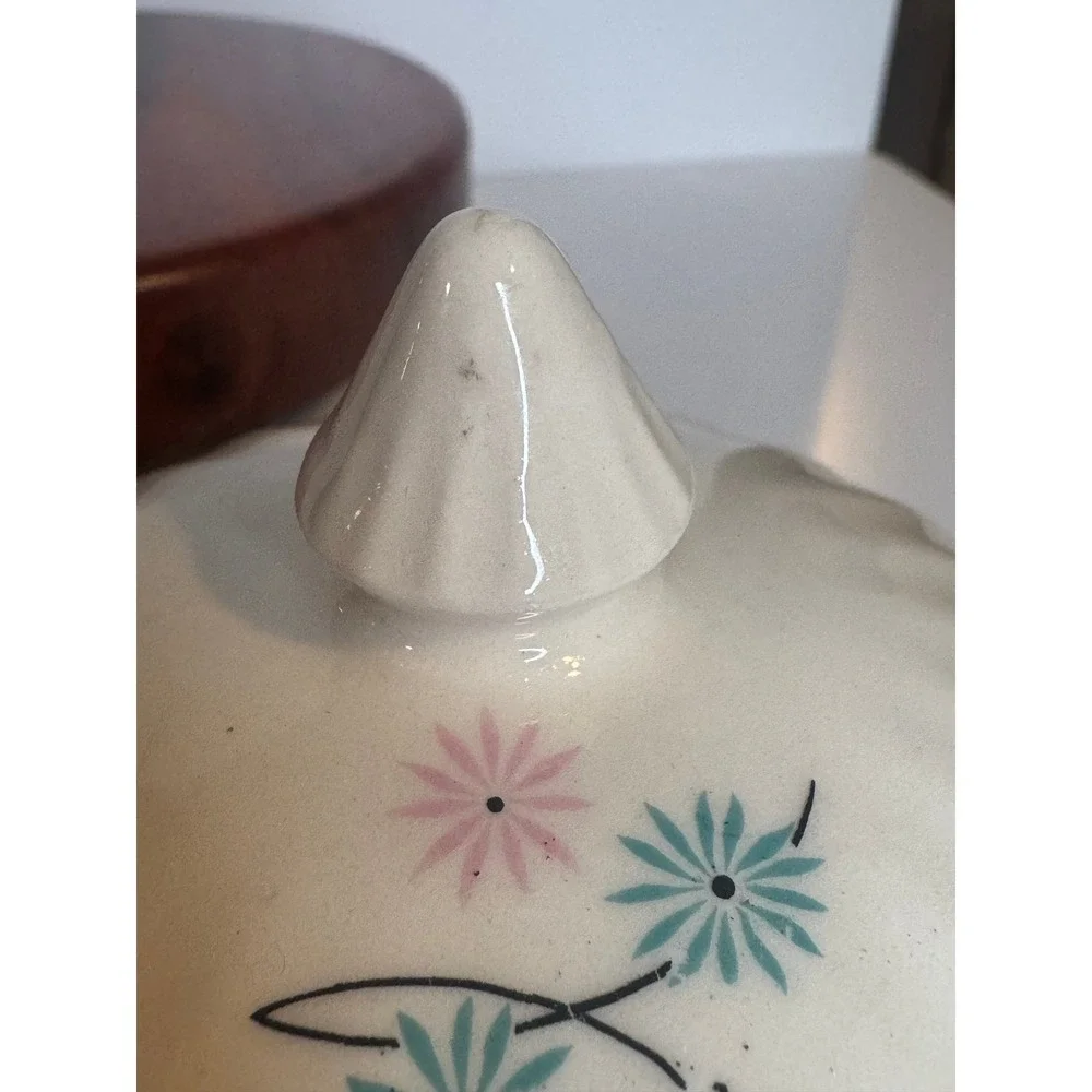 Vintage Atomic Starburst Creamer Sugar Set MCM Pink Blue‎ Floral Gold Trim